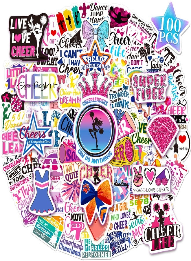 WAKEMOODEI 100PCS Cheer Stickers for Girls, Cheerleading Stickers Bulk, Pink Cheer Stuff Party Favors, Cheerleader Vinyl Sticker Pack for Water Bottle Laptop Goodie Bag - Image 1